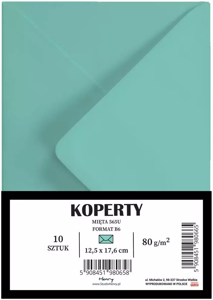 Koperty B6, miętowe (10 sztuk) - Papiernicze i szkolne