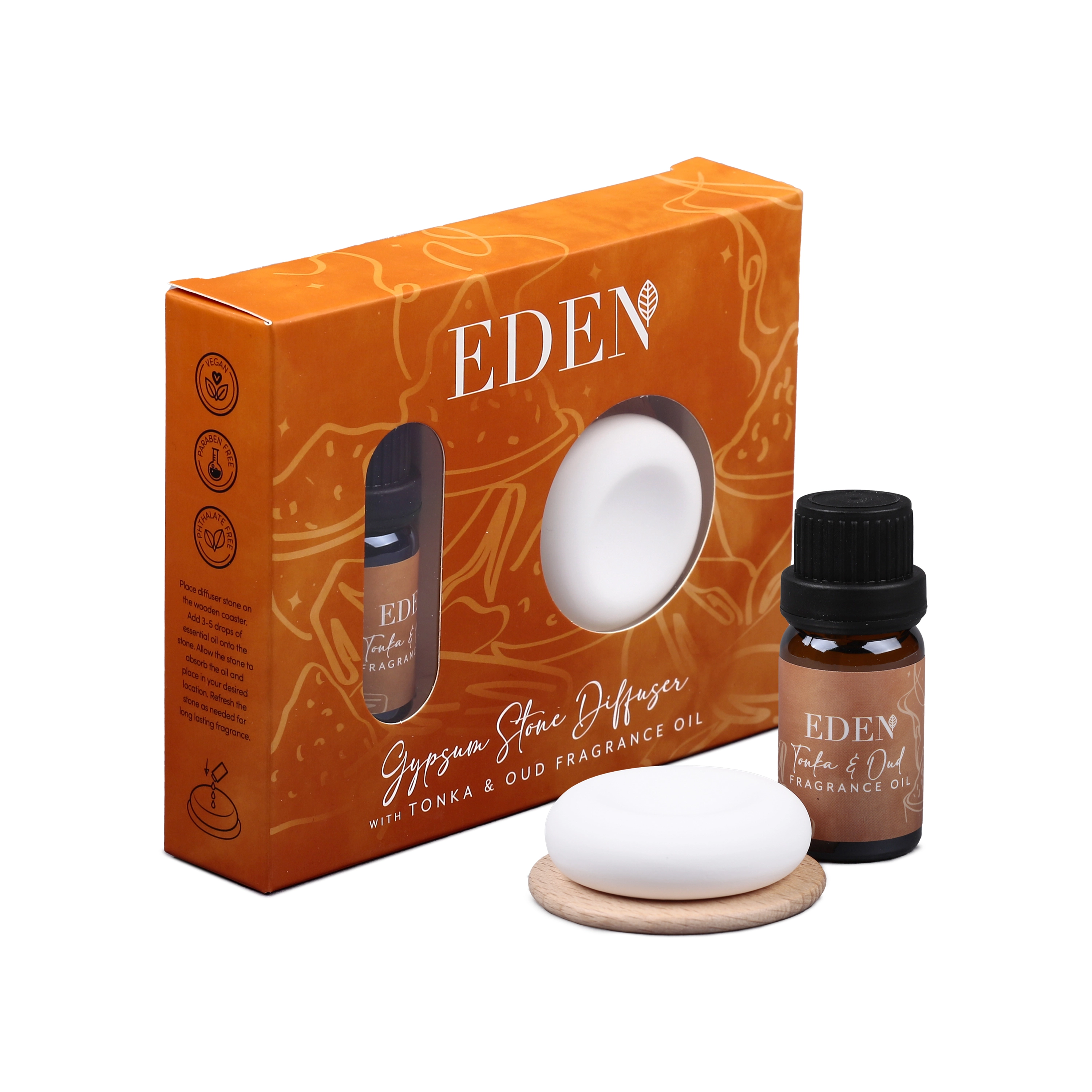 Zestaw dyfuzor z kamienia gipsowego + olejek zapachowy - drzewo agarowe i fasola tonka -Eden - Mama i dziecko