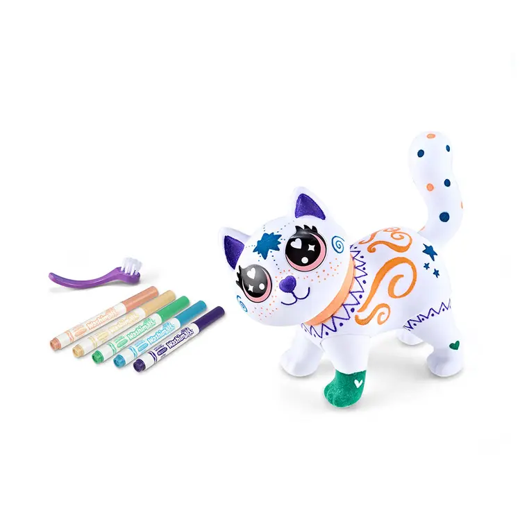 Crayola Figurka do malowania i mycia duża - zestaw zwierzątko 1 szt., flamastry zmywalne 5 szt., szczoteczka Washimals Jumbo Pets Kotka Jenny 3+ - Papiernicze i szkolne