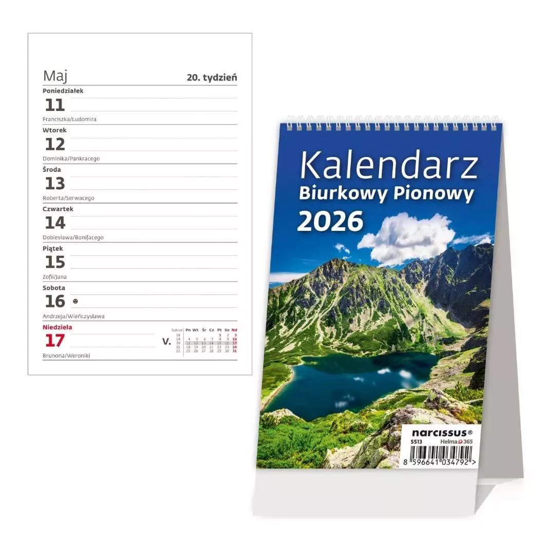 Kalendarz 2026 biurkowy pionowy tygodniowy HELMA - Książki
