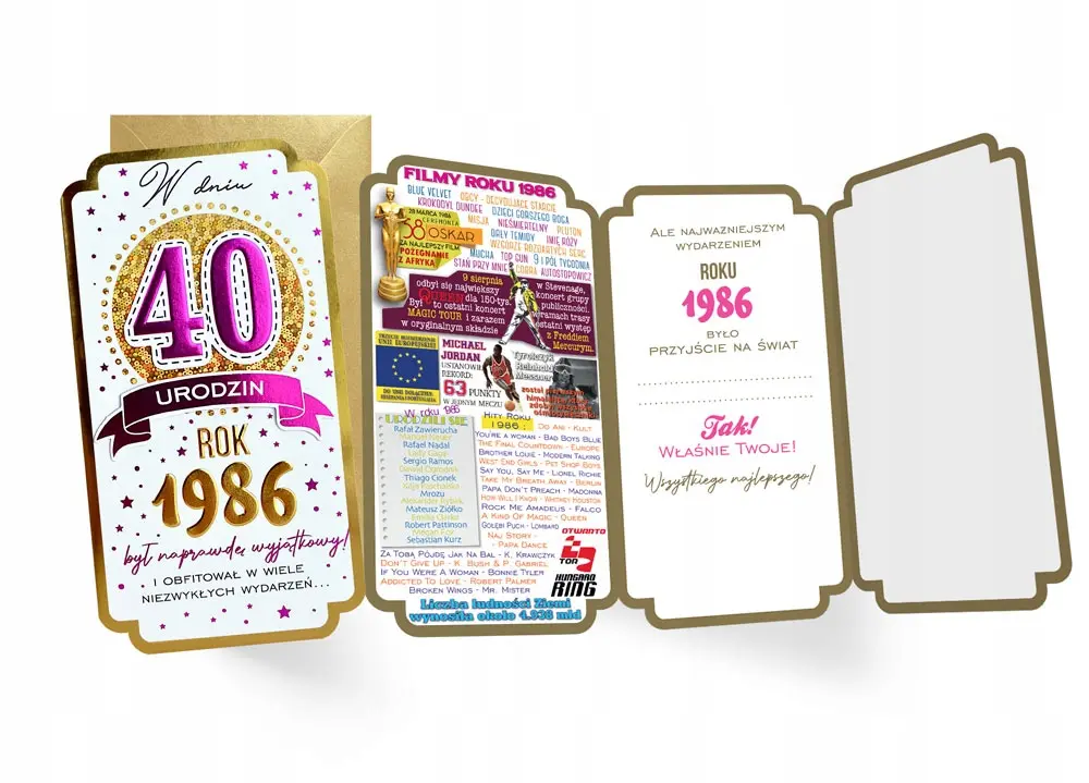 Karnet NA 40 URODZINY KARTKA NA 40-STKĘ rocznik 1986 - Papiernicze i szkolne