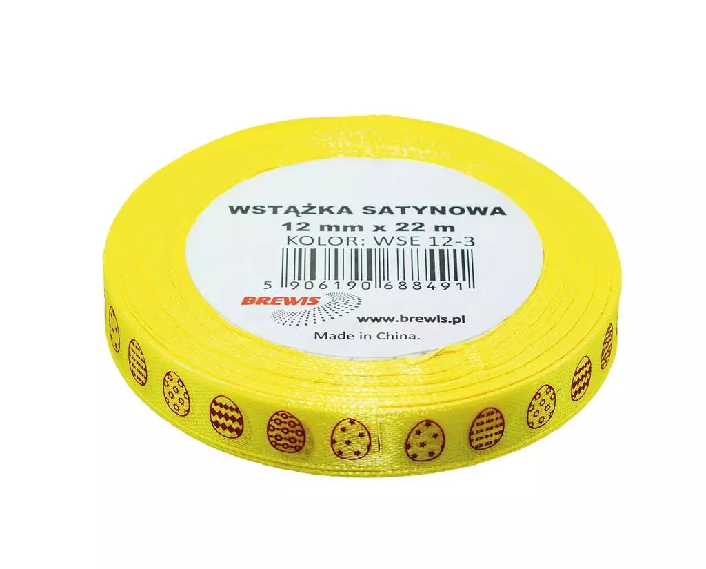 Wstążka satynowa wielkanocna żółta 12mmx22m - Papiernicze i szkolne