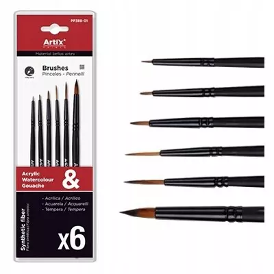 Okrągłe pędzle syntetyczne do farb akrylowych Artix, 6 szt. - Papiernicze i szkolne