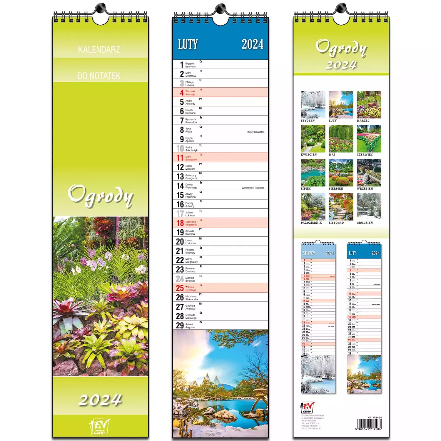 Kalendarz 2024 paskowy 13 planszowy Ogrody - Książki