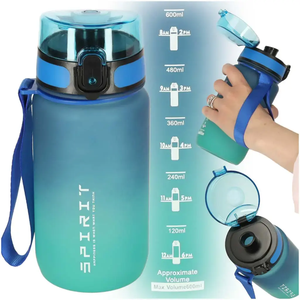 Butelka na wodę z miarką 600 ml, niebiesko-zielona - Papiernicze i szkolne