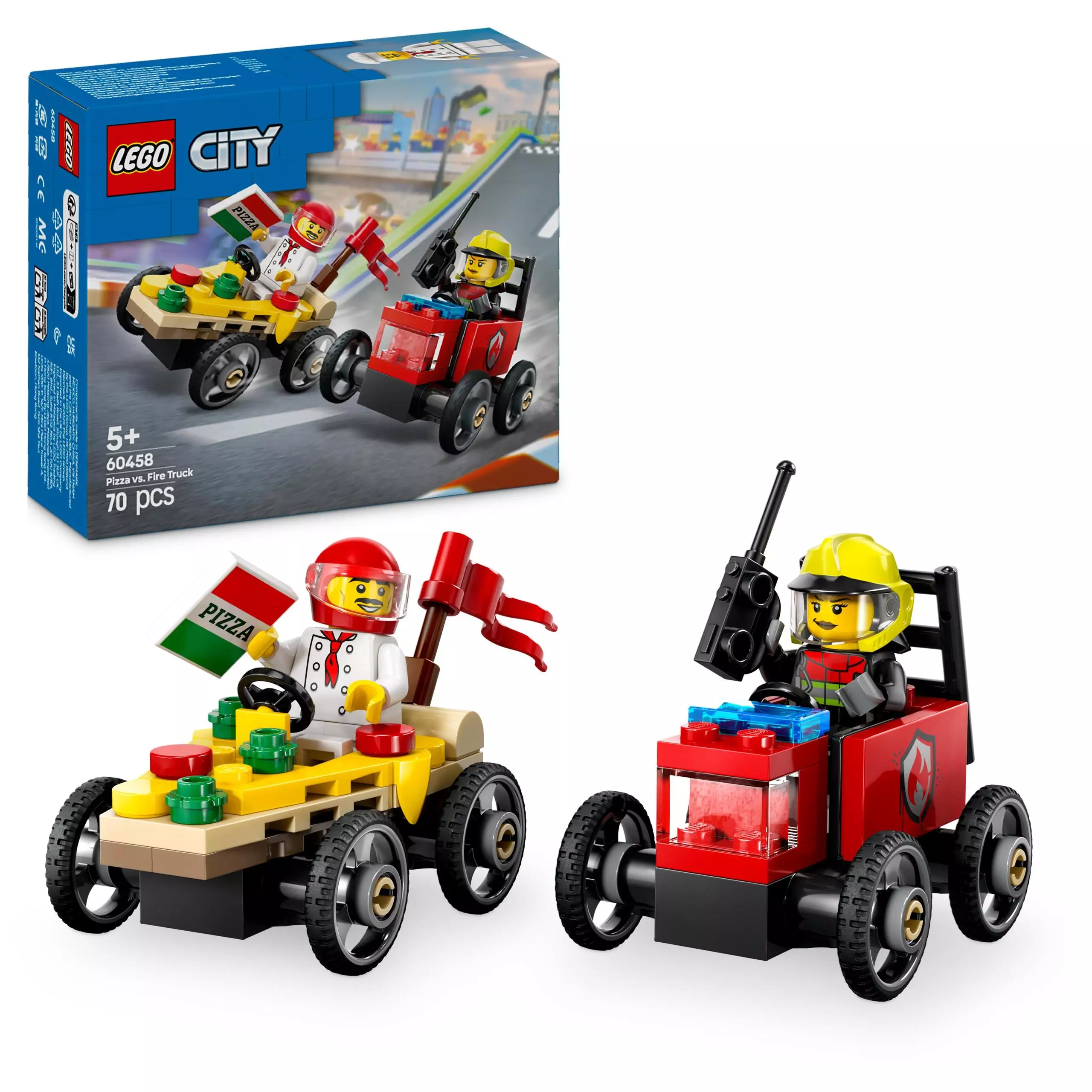 LEGO City Zestaw wyścigówek Pizza kontra wóz strażacki 60458 - Zabawki