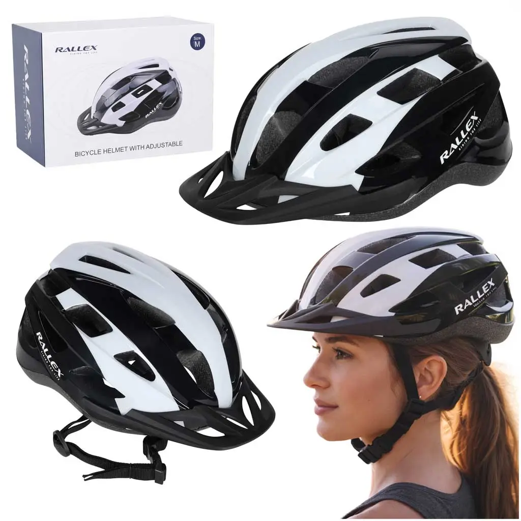 Kask rowerowy na rower RALLEX damski męski regulowany czarno-biały M 54-58cm - Elektronika i akcesoria