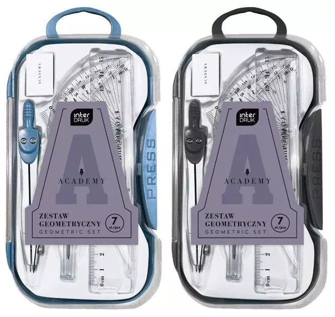 Zestaw geometryczny w pudełku 7el Academy mix - Papiernicze i szkolne
