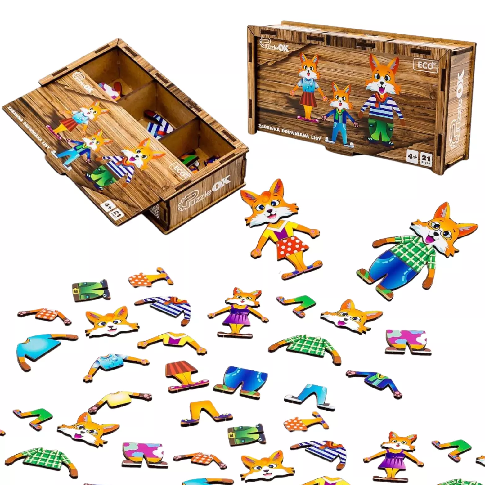 Drewniana układanka. Lisy - Zabawki