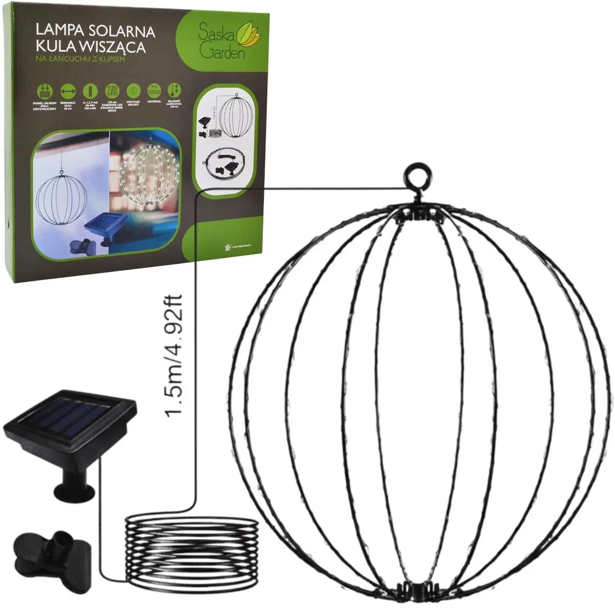 Lampa Solarna Wisząca Kula 30CM 120 LED Zimny Biały - Elektronika i akcesoria