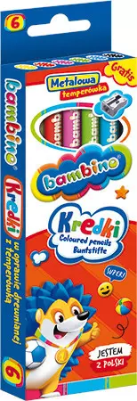 Kredki Bambino drewniane, 6 kolorów + temperówka - Papiernicze i szkolne