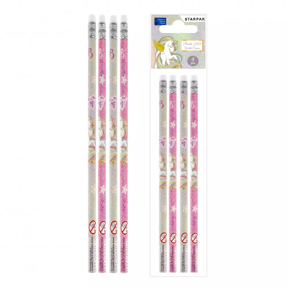 Ołówek z gumką Unicorn Starpak Pbh Op4szt 36/432 - Papiernicze i szkolne