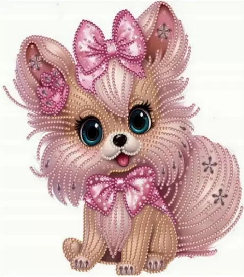 DIAMENTOWA MOZAIKA NA RAMIE PIES Z KOKARDĄ HAFT KREATYWNY 23x30 CM - Zabawki