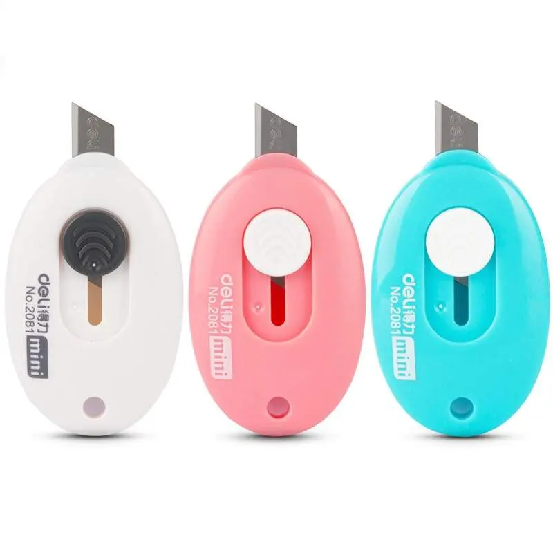 Nożyk z automatycznie chowanym ostrzem 7cm różowy DELI - Papiernicze i szkolne