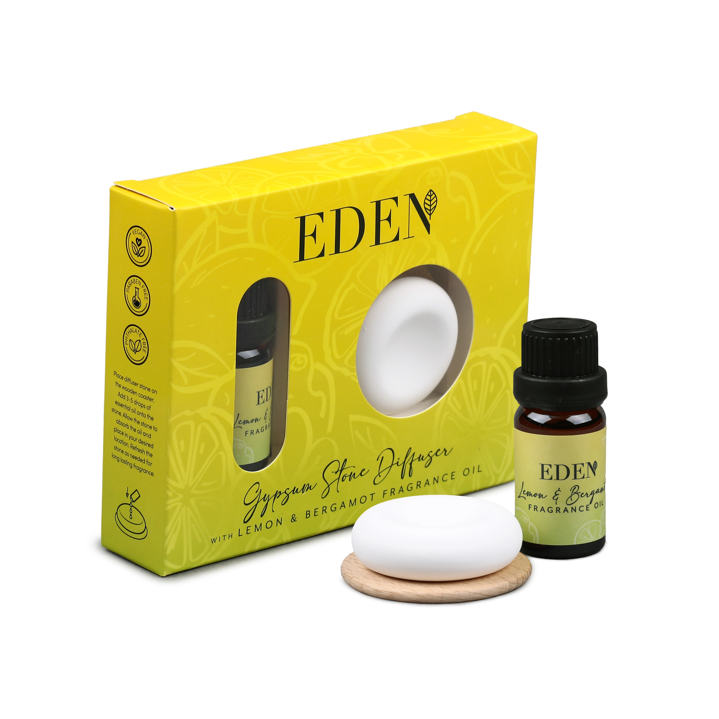 Zestaw dyfuzor z kamienia gipsowego + olejek zapachowy - cytryna i bergamotka - Eden - Mama i dziecko