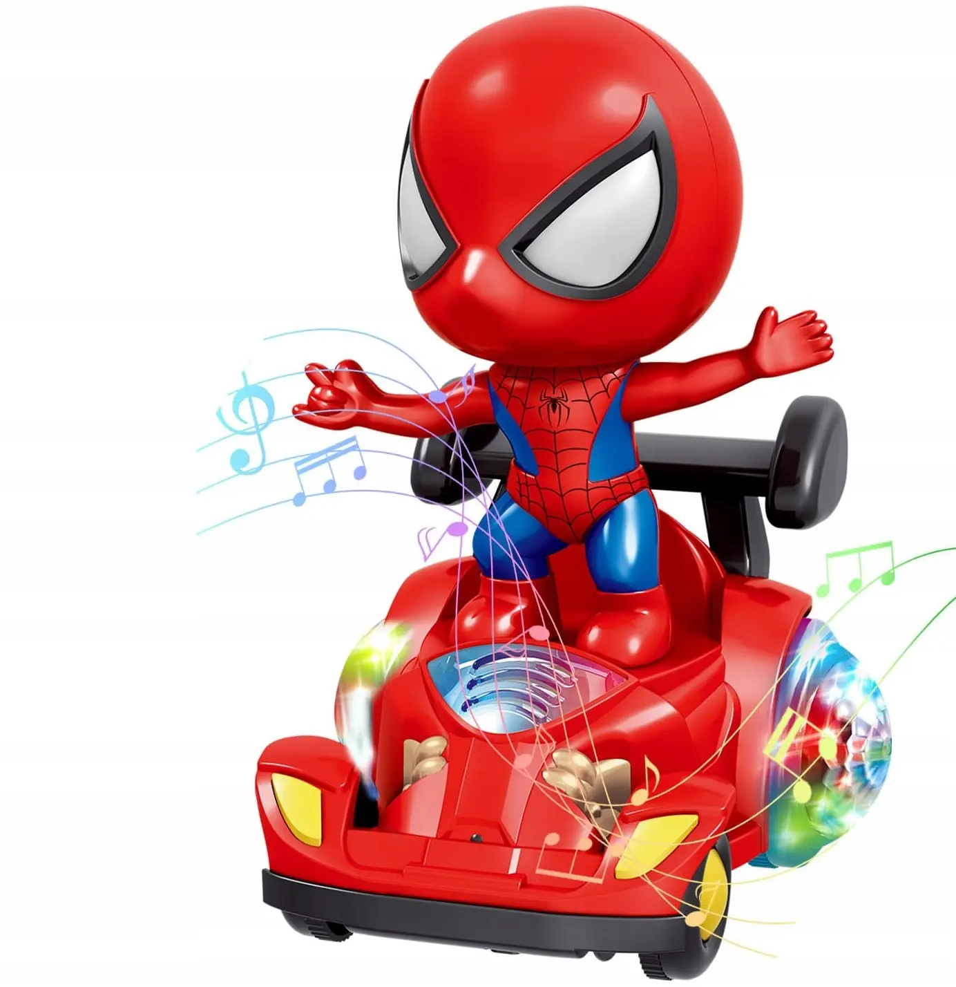 BOHATER PAJĄK LUDZIK NA BATERIE SPIDER MUZYCZNY ŚWIATŁO DŹWIĘK 360 - Zabawki