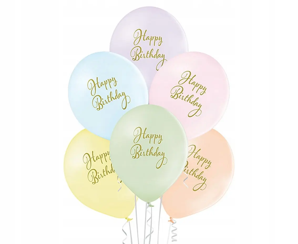 Balony Belbal 12", D11, happy birthday, 6szt. - Papiernicze i szkolne
