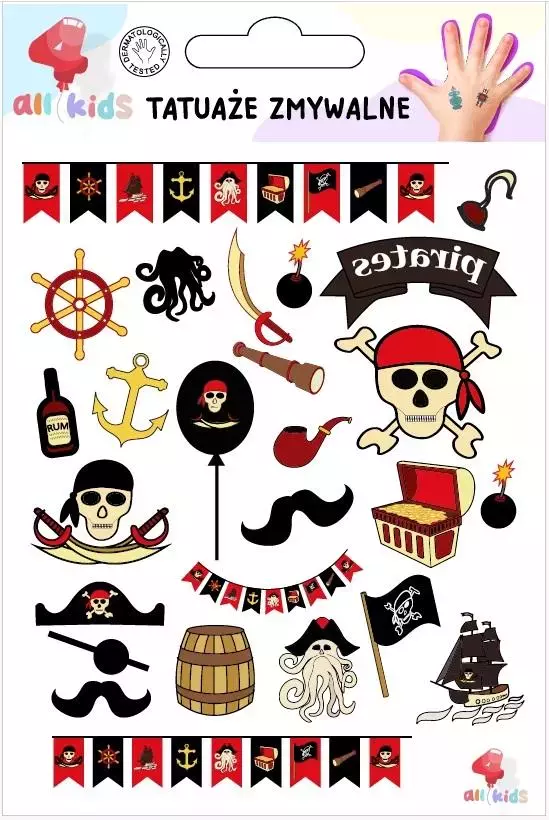 Tatuaże zmywalne dla dzieci Piraci - Papiernicze i szkolne