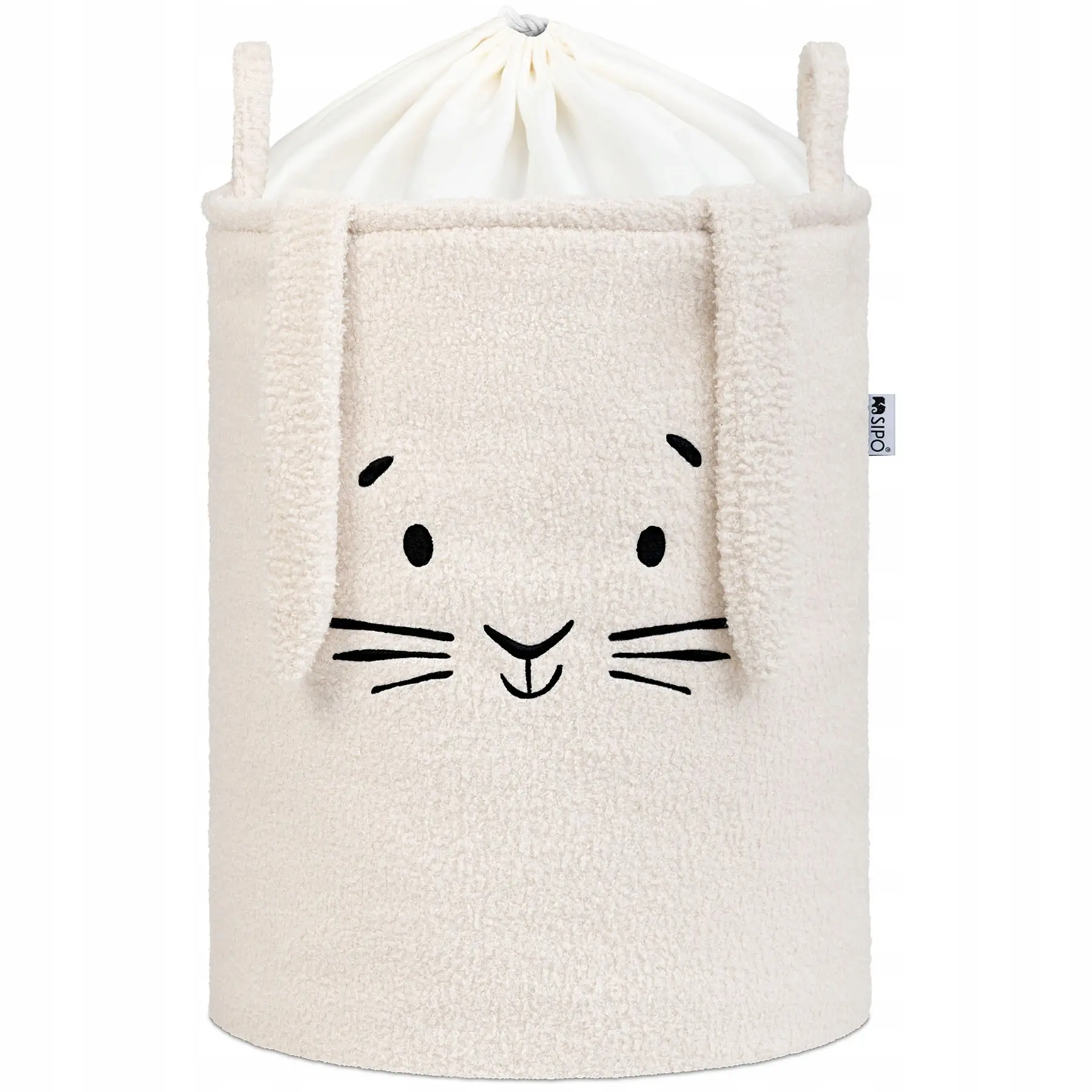 DUŻY KOSZ NA ZABAWKI ZE ŚCIĄGACZEM 43L SIPO PREMIUM BOUCLE KREMOWY KRÓLIK - Mama i dziecko