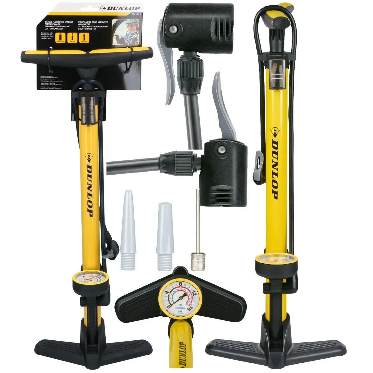 Pompka Warsztatowo Rowerowa 230PSI (16BAR) z Manometrem Żółty Dunlop - Elektronika i akcesoria