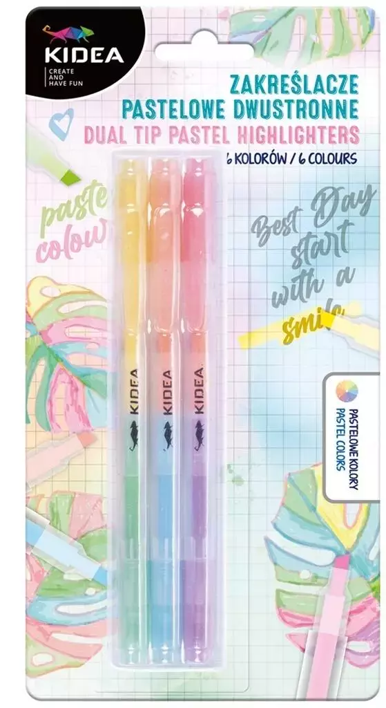 Zakreślacze pastelowe, dwustronne, 6 kolorów - Papiernicze i szkolne