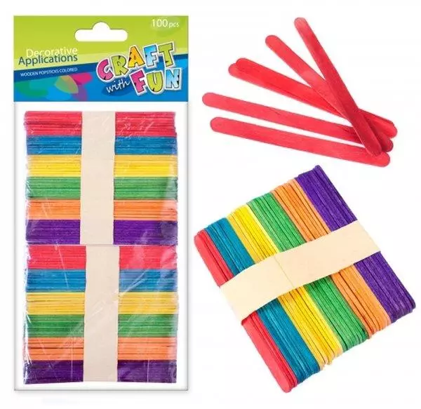Drewniane patyczki dekoracyjne, kolorowe, 100 sztuk - Zabawki