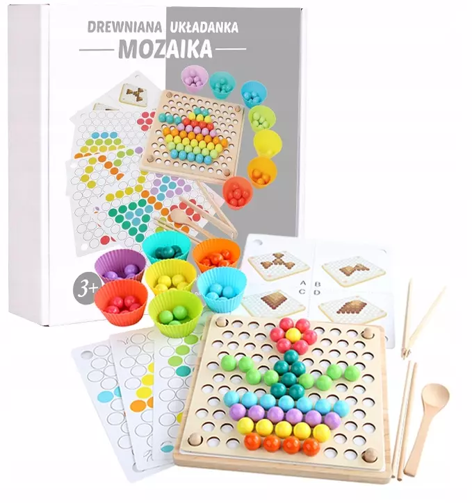 Drewniana układanka Mozaika, koraliki i kulki - Zabawki