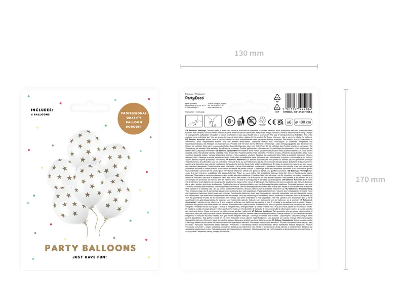 Balony 30cm, Gwiazdki, Pastel Pure White (1 op. / 6 szt.) - Papiernicze i szkolne