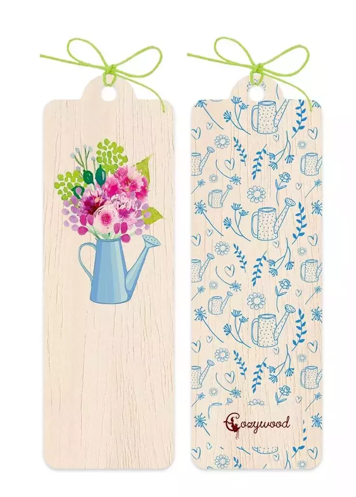 Zakładka drewniana. Kwiaty w konewce - Papiernicze i szkolne