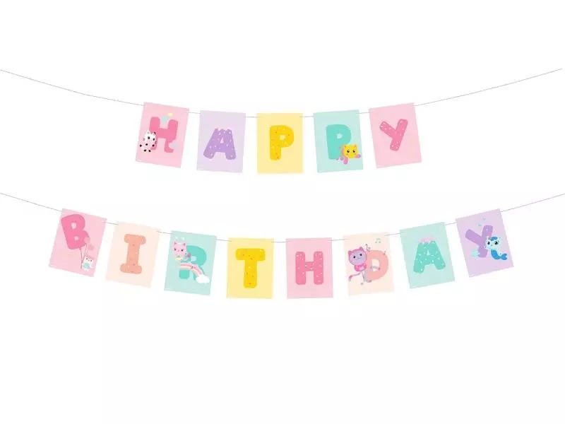 Baner Happy Birthday Koci Domek Gabi 180x15cm - Papiernicze i szkolne