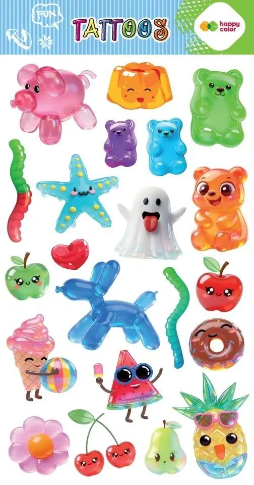 Tatuaże zmywalne Jelly Fun HAPPY COLOR - Papiernicze i szkolne