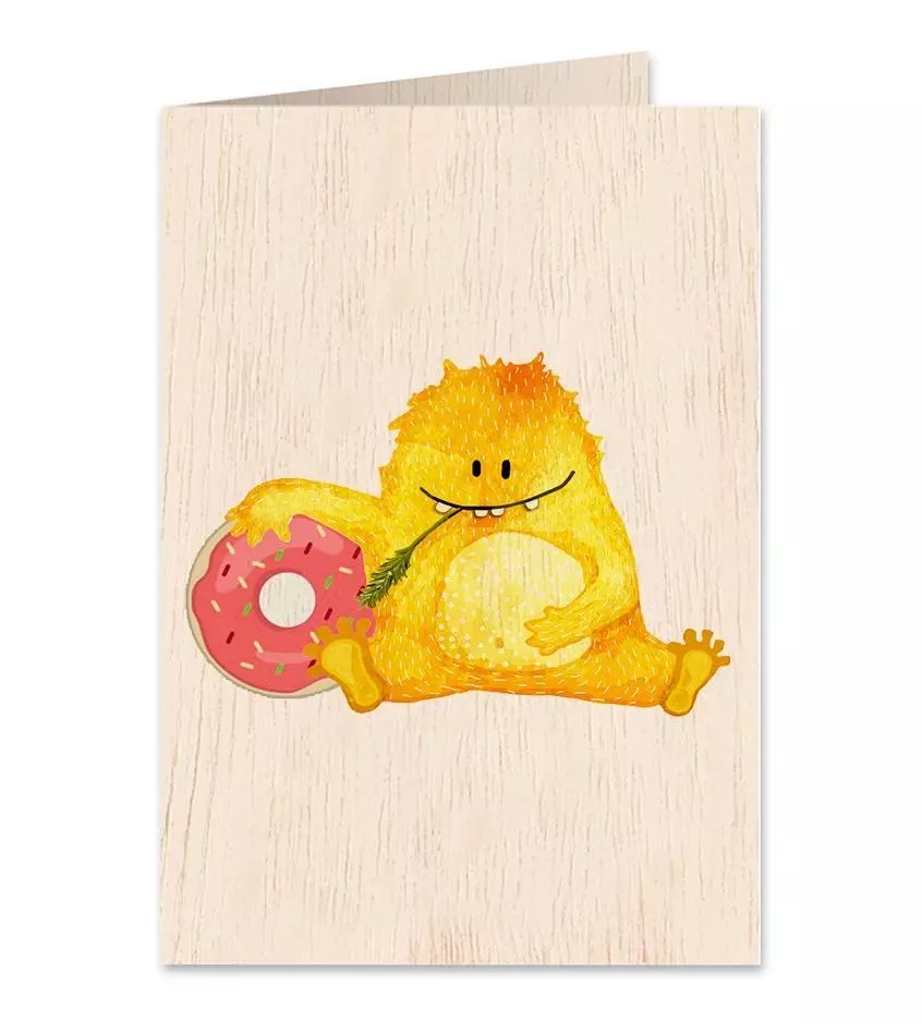 Karnet drewniany C6 + koperta Misiek z pączkiem - Książki