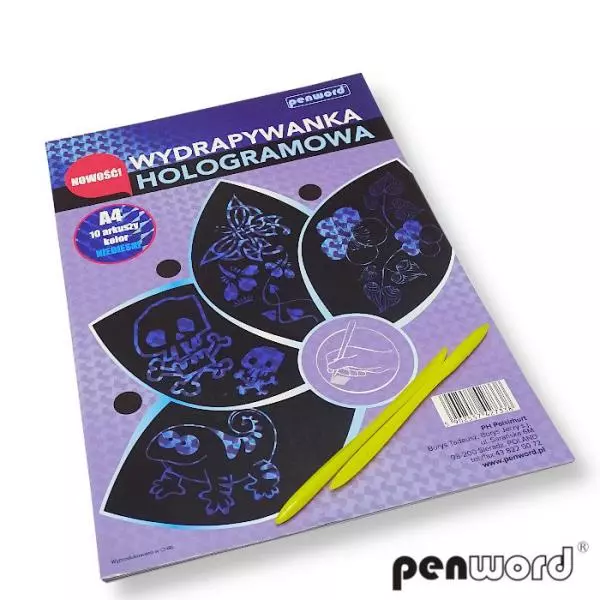 Wydrapywanka hologramowa A4 (10 arkuszy) niebieska + 2 rylce - Papiernicze i szkolne