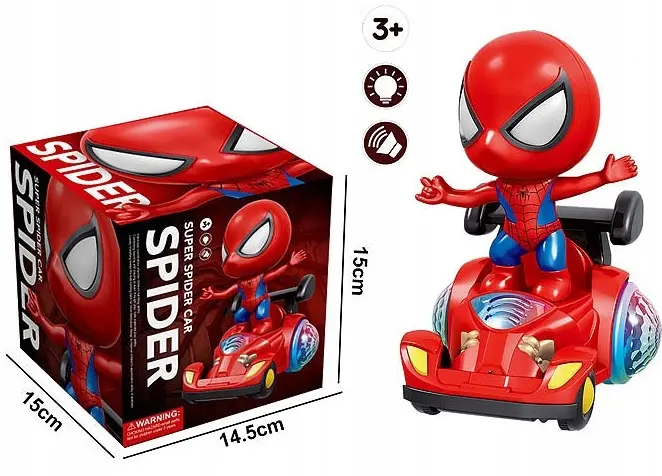 BOHATER PAJĄK LUDZIK NA BATERIE SPIDER MUZYCZNY ŚWIATŁO DŹWIĘK 360 - Zabawki
