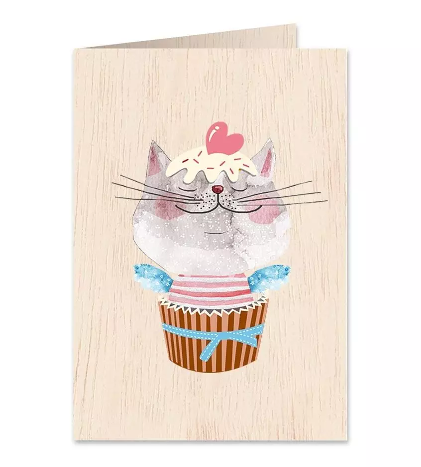 Karnet drewniany C6 + koperta Kot z sercem - Książki