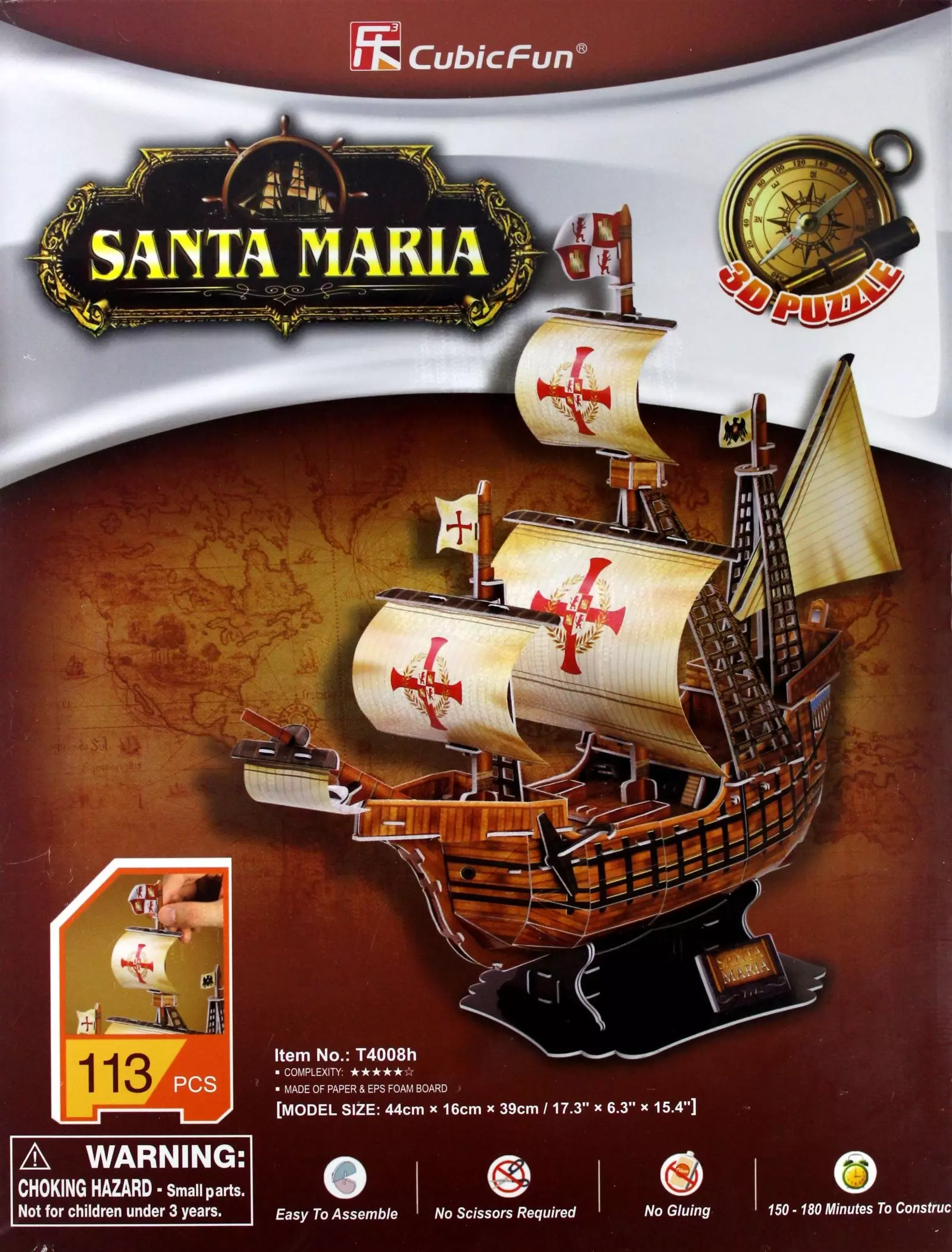 Puzzle 3D 113 elementów. Żaglowiec Santa Maria