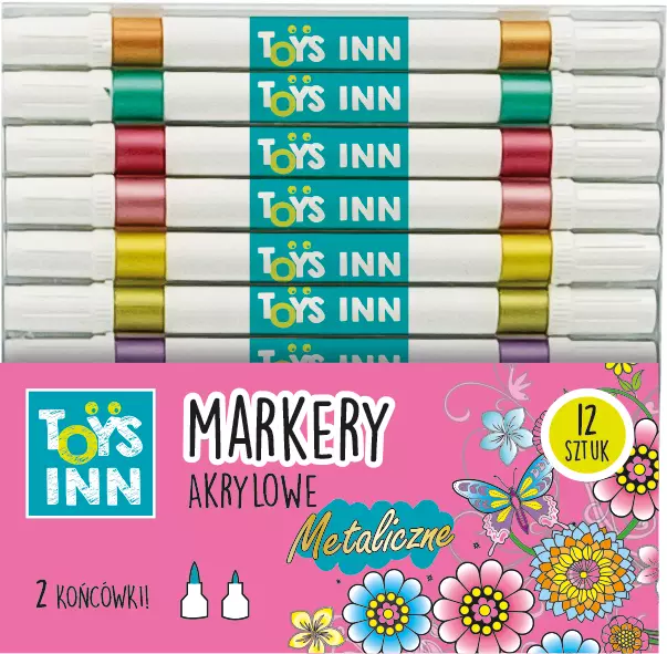 Toys Inn: Markery Akrylowe Metaliczne - Dwie Końcówki 12 szt - Zabawki