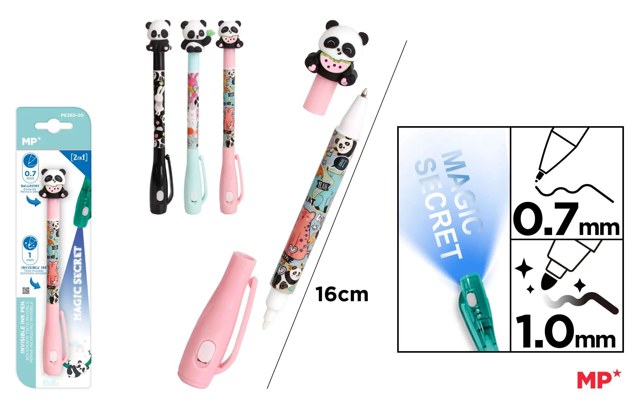 Długopis Szpiegowski UV z podwójną końcówką 0.7/1.0mm Panda 1szt.mix - Papiernicze i szkolne