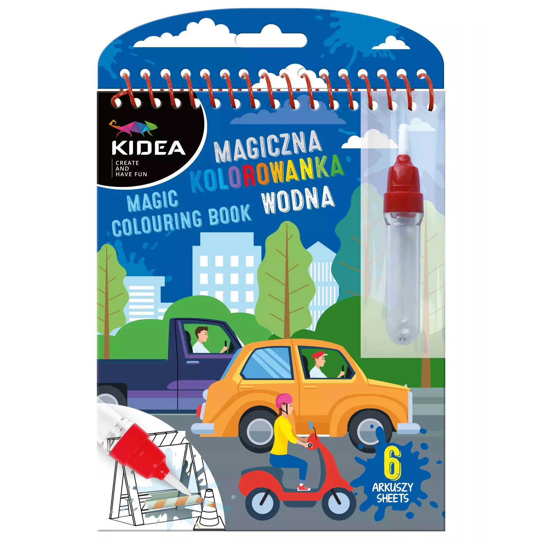 Magiczna kolorowanka wodna POJAZDY KIDEA + pisak wielorazowa - Książki