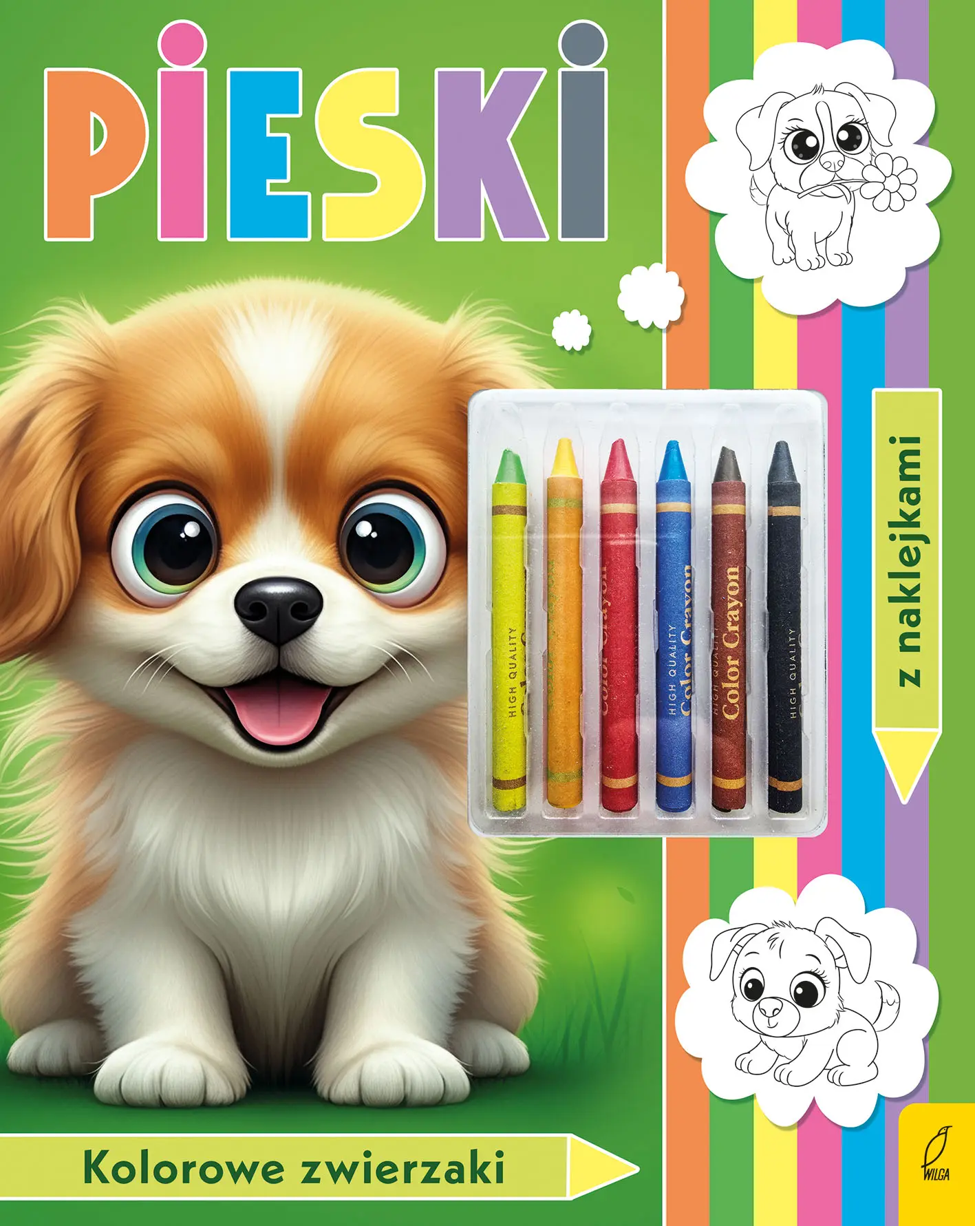 Kolorowanka z kredkami. Kolorowe zwierzaki. Pieski - Książki
