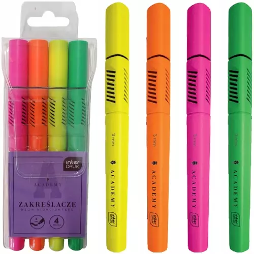 Zakreślacze neonowe 4 kolory Academy - Papiernicze i szkolne