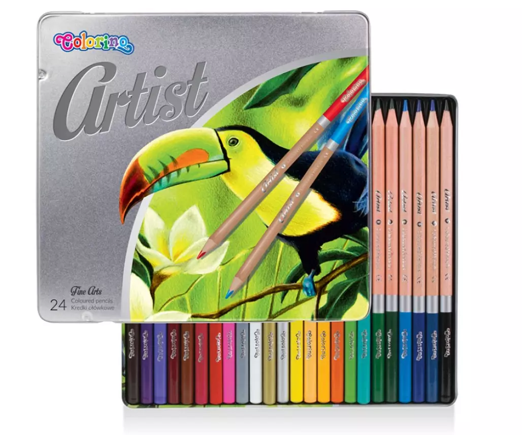 Kredki Colorino Artist. Ołówkowe, okrągłe w metalowym pudełku (24 sztuki) - Papiernicze i szkolne