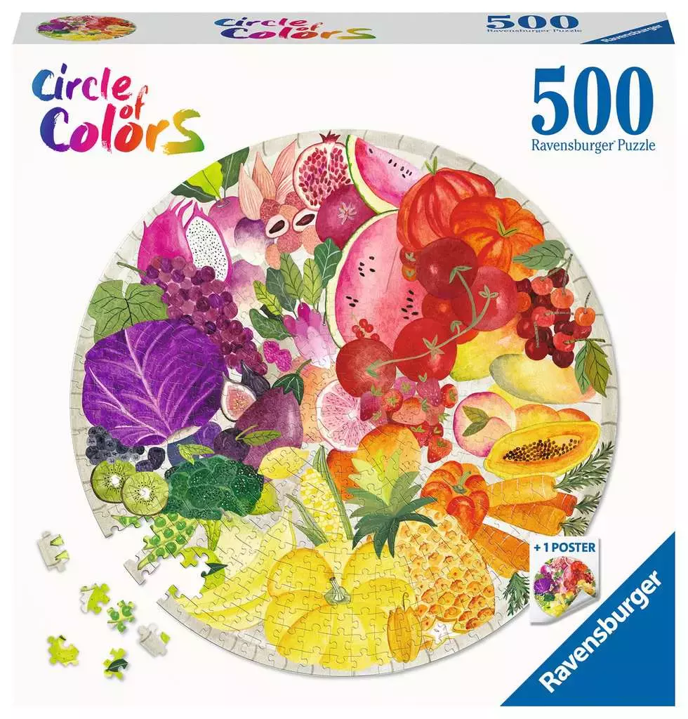 Puzzle 500 elementów, koło. Paleta kolorów. Owoce i warzywa