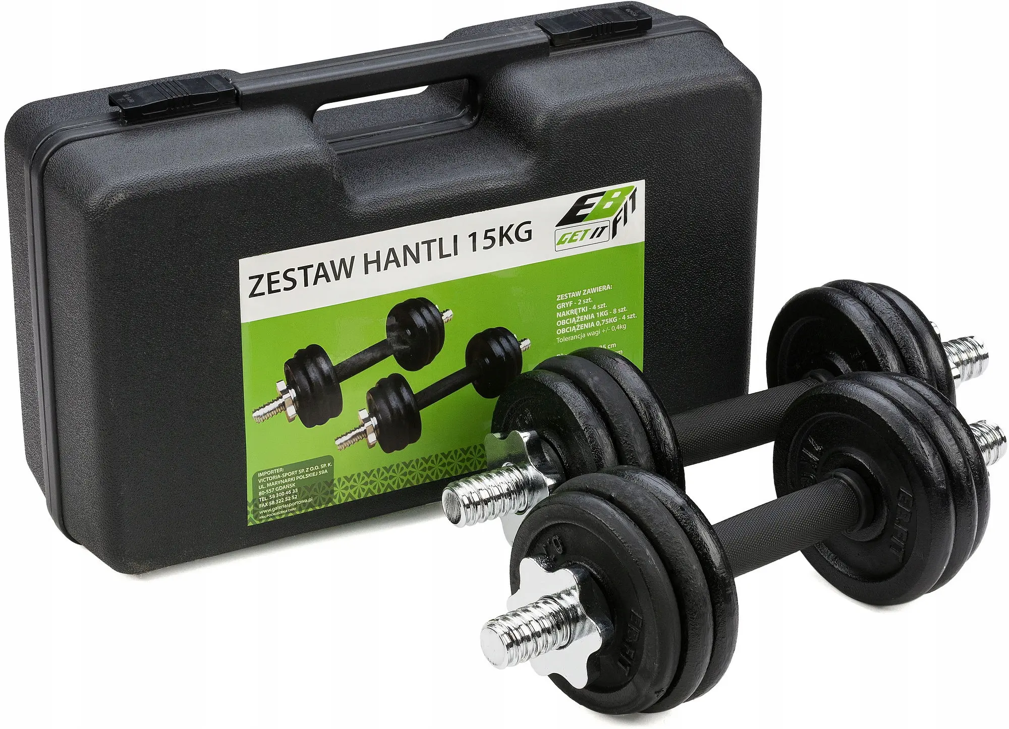 Hantla Żeliwna 15 Kg ( 2x7.5 Kg ) Walizka Enero Fit - Elektronika i akcesoria