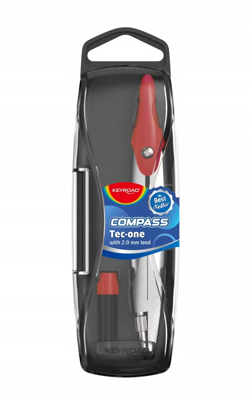 Cyrkiel metalowy KEYROAD, w etui, z grafitam - Papiernicze i szkolne