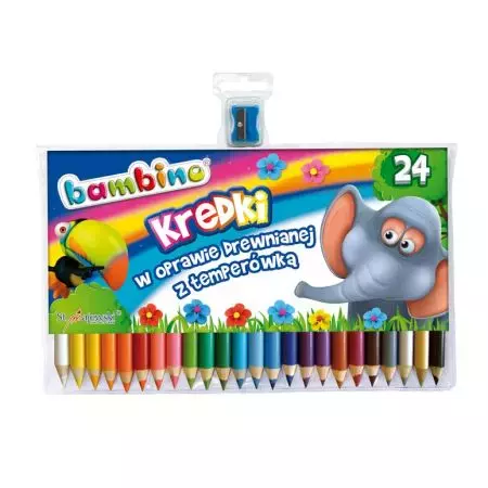 Kredki Bambino w drewnianej oprawie, 24 kolory + temperówka