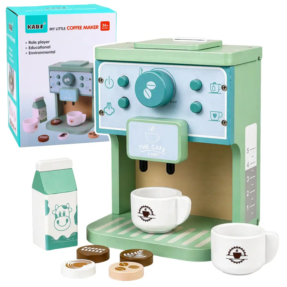 Drewniany Zestaw Ekspres Do Kawy Filiżanki Mleko Akcesoria Dla Dzieci - Zabawki