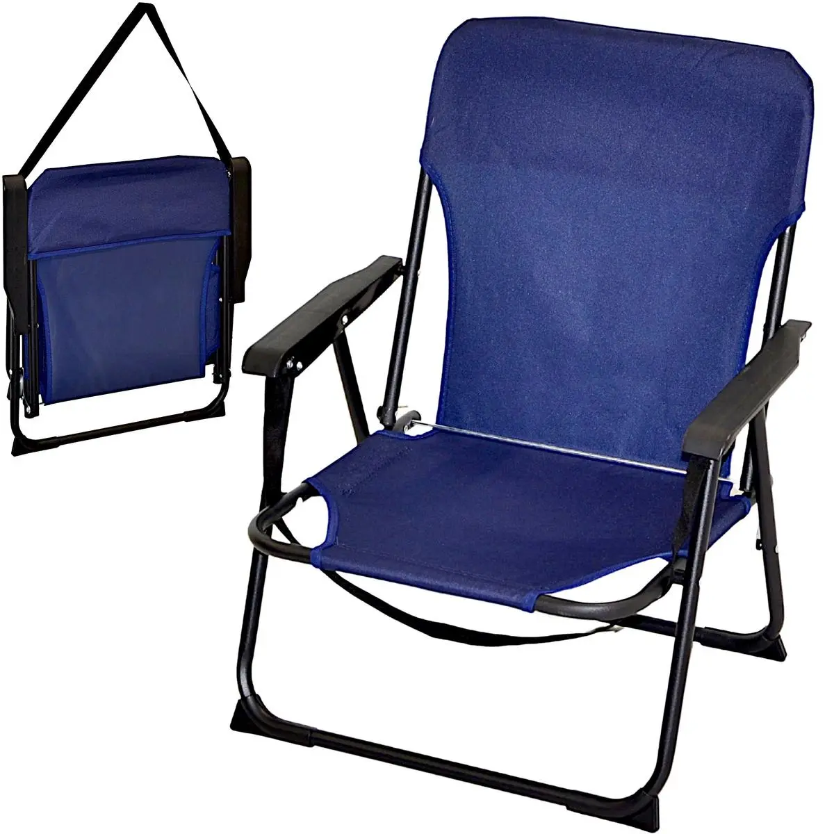 Fotel Turystyczno Plażowy z Podłokietnikami 52X54X25/66CM Składany Granatowy Redcliffs - Elektronika i akcesoria
