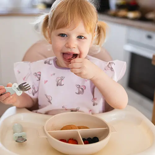 Sztućce dla dzieci ze stali nierdzewnej, beżowe - Mama i dziecko