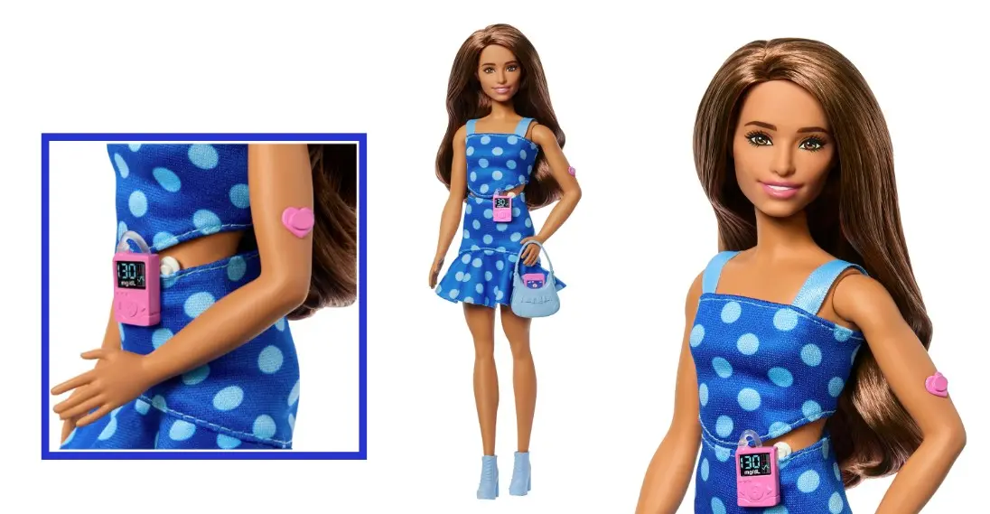 Barbie Fashionistas Lalka 242 z CukrzycĄ Typu 1 W Stroju W Kropki I z Akcesoriami,i Hyt97 Wb6 - Zabawki